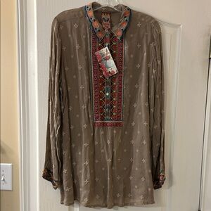 Johnny Was Taupe Embroidered Women’s Top